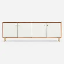 Jason Miller, Classon credenza, 2018, painted wood, walnut, polished bronze