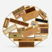 Tejo Remy, You Can't Lay Down Your Memories, 1991, found drawers, maple, jute, aluminum
