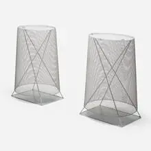 Shiro Kuramata, Stands from Japan Airlines (JAL) store, New York, pair, 1987, enameled steel