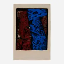 Josef Zenk, Kiss of Death, woodcut in colors on rice paper