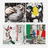 John Baldessari, Engravings with Sounds: Sob, Grunt, Clack, Sneeze, Urg, Toot, 2015, archival inkjet print