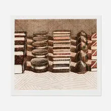 Wayne Thiebaud, Chocolates, 1993, etching and drypoint in colors on Somerset