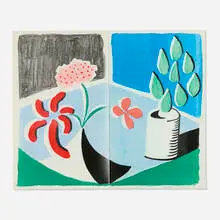 Red Flowers and Green Leaves, Separate, May by David Hockney, 1988, hand-made print in colors executed on an office copier on two sheets on Arches, sold Jun 2025