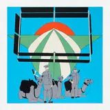 John Wesley, Anglo-Egyptian Camel Corps with a French Dirigible, 1970, screenprint in colors