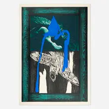Mimmo Paladino, Gli Uccelli di Notte, 1990, etching with drypoint, woodcut and screenprint in colors with carborundum and Chine collé on Arches