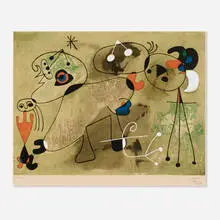 Joan Miró, Composition sur tond vert, 1950, lithograph in colors