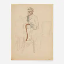 Ben Benn, Smoking Man at Table, 1922, graphite and pastel on paper