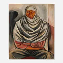 Taos Man Seated by Marjorie Eaton, oil on linen, sold Jul 2023