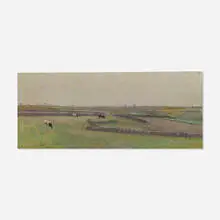 Eli Harvey, Field Landscape with Grazing Cows, oil on canvas