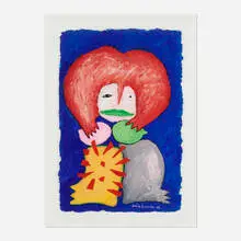 Untitled (An original vintage painting sold on the secondary market at auction.) by José de Guimarães, 1988, gouache on paper, glass, sold Jul 2023