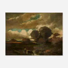 Jules Louis Dupré, Landscape with a Figure and Cows by the Stream, oil on panel