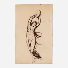 George Romney, A Dancing Figure (Study for decorative panel), c. 1765, pencil and brown wash on paper