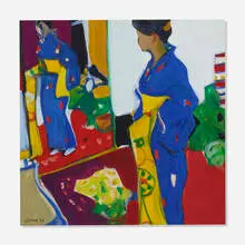 Woman in Kimono by Tadashi Asoma, 1967, acrylic on cardboard, sold Jul 2023