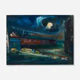 Jean Liberte, Night Street Scene, oil and mixed media on paper