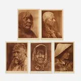 Five portraits by Edward S. Curtis, photogravure, sold Jul 2023