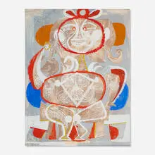 Abstract Figure by Byron Browne, 1948, casein tempera on paper, sold Jul 2023