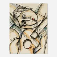 Yuri Yuroz, Study for The Musician, 2003, oil pastel on Fabriano