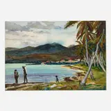 Andrew Winter, The Bathers, 1937, watercolor in hand-carved and gilt frame