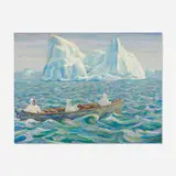 Fleurimond Constantineau, Retour de chasse aux phoques Arctique, 1951, oil on board