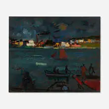 Bernard Lamotte, Harbor Scene, oil on board