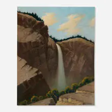 Hickory-Nut-Falls, Chimney Rock, North Carolina by Benson Bond Moore, oil on canvas, sold Jul 2023