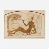 Edgar Yaeger, Sketch for a fireplace screen at the Brodhead Naval Armory, c. 1936, pencil, colored pencil and ink on paper