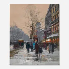 Édouard Cortès, Porte St. Denis en la neige, c. 1935, gouache on paper