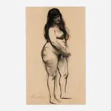 Harvey Dinnerstein, Babette Standing, charcoal on paper