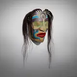 Klatle-Bhi, Walking in Vision/Blindness (Northwest Coast mask), 2001, carved and painted cedar, horsehair