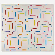 Michael Loew, Counterpoint in Reds and Blues, 1982, acrylic and watercolor on linen