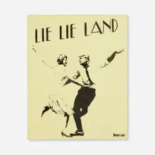 Bambi, Lie Lie Land (Yellow), 2017, cement, stenciled spray paint and acrylic on canvas