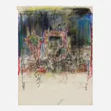 June Leaf, Table with Basket, pastel and charcoal on paper