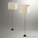 Akari light sculptures model BB3-45X, pair by Isamu Noguchi, washi paper, bamboo, enameled cast iron, sold Mar 2023