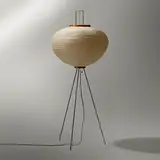 Akari light sculpture, model 10A by Isamu Noguchi, washi paper, bamboo, wood, enameled steel, cane, sold Mar 2023