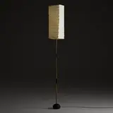 Akari light sculpture, model bb3-70XL by Isamu Noguchi, washi paper, bamboo, enameled cast iron, sold Mar 2023