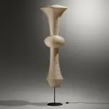 Akari light sculpture, model H by Isamu Noguchi, washi paper, bamboo, enameled cast iron, enameled steel, sold Mar 2023