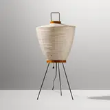 Akari light sculpture, model 5A by Isamu Noguchi, washi paper, bamboo, wood, enameled steel, cane, sold Mar 2023