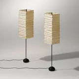 Akari light sculptures model T1-45XN, pair by Isamu Noguchi, washi paper, bamboo, enameled cast iron, enameled steel, enameled brass, sold Mar 2023