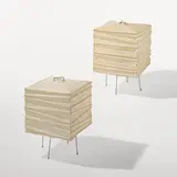 Akari light sculptures models 3X, pair by Isamu Noguchi, washi paper, bamboo, enameled steel, sold Mar 2023