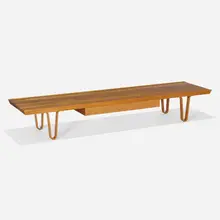 Long John bench, model 4699 by Edward Wormley, walnut, sold Feb 2023