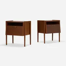 Jens Risom, Nightstands, pair, c.1955, walnut, brass