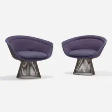 Warren Platner, Lounge chairs model 1725A, pair, 1966 / 1974, nickel-plated steel, upholstery