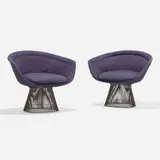 Lounge chairs model 1725A, pair by Warren Platner, 1966 / 1974, nickel-plated steel, upholstery, sold Feb 2023