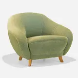 Lounge chair, model 3950 by Gilbert Rohde, c. 1933, upholstery, beech, sold Feb 2023