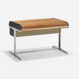 George Nelson & Associates, Action Office desk, 1960, walnut, laminate, polished aluminum, molded plastic, vinyl