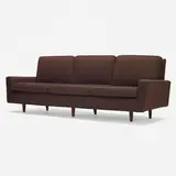 Sofa, model 26 by Florence Knoll, upholstery, walnut, sold Feb 2023