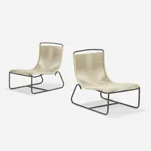 Walter Lamb, Sleigh chairs model C-5720, pair, c. 1950, bronze, cotton-nylon cord