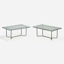Walter Lamb, Coffee tables model AH-3700, pair, c. 1952, bronze, glass