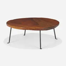Coffee table by Lila Swift and Donald Monell, c. 1955, walnut, wrought iron, sold Feb 2023