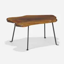 Coffee table by Lila Swift and Donald Monell, c. 1955, walnut, wrought iron, sold Feb 2023